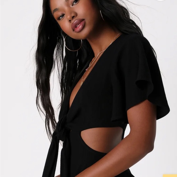 LuLu’s Black Summer Journey Tie-Front Cutout Midi Dress - Picture 5 of 5